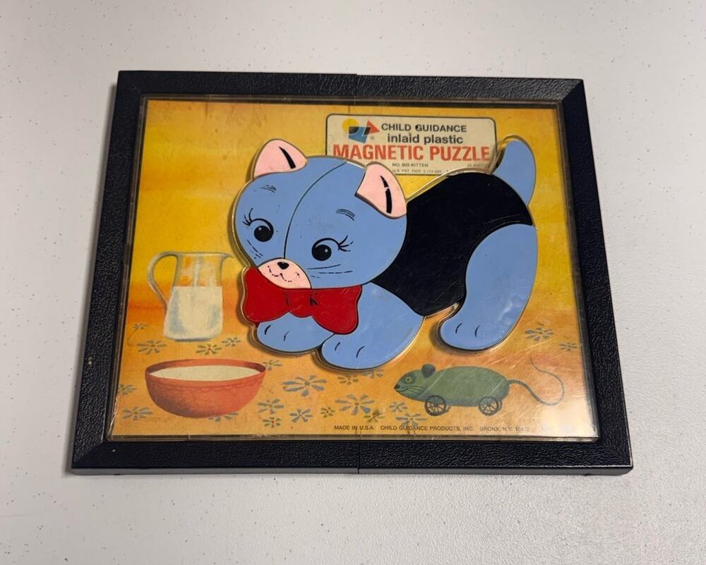 Vintage 1960s Child Guidance Inlaid Plastic Toy Puzzle Kitten Magnetic